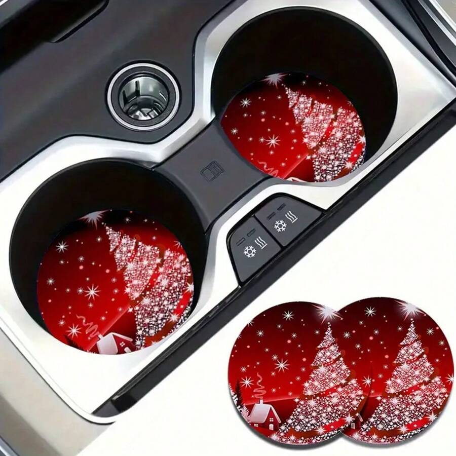 2 miếng lót ly thấm hút hình cây thông Noel dễ thương thời trang, thảm lót cốc xe hơi chống trượt nhanh khô bền, quà tặng hình bông tuyết Giáng sinh - Nhiều màu - Xem 1