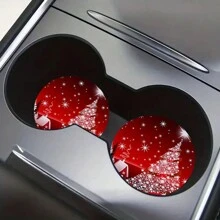 2 miếng lót ly thấm hút hình cây thông Noel dễ thương thời trang, thảm lót cốc xe hơi chống trượt nhanh khô bền, quà tặng hình bông tuyết Giáng sinh - Nhiều màu - Xem 3