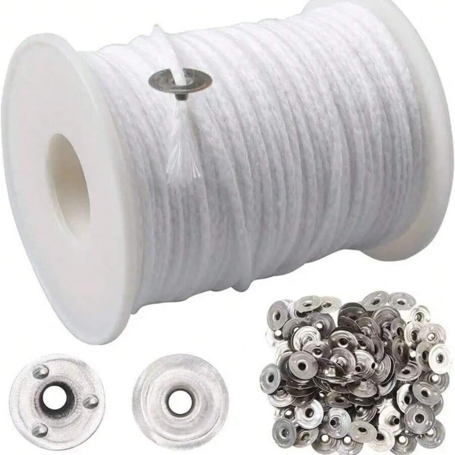 200ft Candle Wick - Candle Wick, With 100 Metal Wick Tabs Soy Wax Candle Wick DIY Craft Candle Making Supplies Kit - White - View 1