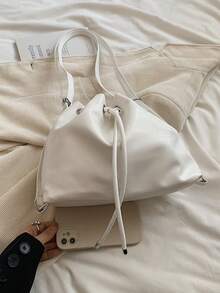 奢华小众水桶包、时尚单肩包、优质金属福袋、百搭斜挎背包，适合日常通勤 - 白色 - 查看 8