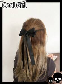 1pc Women's Weaved Black Ribbon Bow Hair Clip, Suitable For Daily Wear Cute Valentine's Day Valentines Claw Clips Hair Claws Hair Barrettes, School Stuff, Elegant, College, Black Bows, Winter Outfit For Women