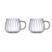 1/2/4/6 pièces - Tasse en verre rayée de 400 ml avec anse - Résistante à la chaleur, compatible micro-ondes, tasse en verre rayée transparente en forme de citrouille pour le café, le jus, les boissons froides, rentrée scolaire