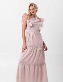 Long Beige Roman Tricoline Dress In Pequiá - 米色 - 查看 4