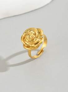 LIEBEIRIS 1 Stück 18k Vergoldeter exquisiter 3D Rosenblumen Edelstahlring, geeignet für täglichen Gebrauch und als Geschenk für Frauen zu Valentinstag, Muttertag, Mutter