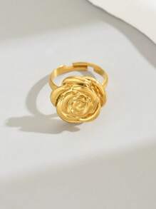 LIEBEIRIS 1 Stück 18k Vergoldeter exquisiter 3D Rosenblumen Edelstahlring, geeignet für täglichen Gebrauch und als Geschenk für Frauen zu Valentinstag, Muttertag, Mutter