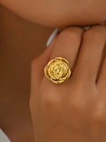 LIEBEIRIS 1 Stück 18k Vergoldeter exquisiter 3D Rosenblumen Edelstahlring, geeignet für täglichen Gebrauch und als Geschenk für Frauen zu Valentinstag, Muttertag, Mutter