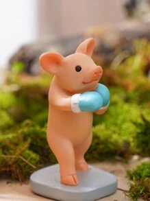 1pc Adorable Mini Pig Animal Figurine, Handpainted Waterproof Resin Home & Garden Decor Ornament, Bonsai Landscaping Mini Animal Statue, Yard Garden Decoration Mini Pig Sculpture