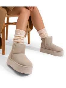 Women's 1.96 Inch Platform Ankle Winte Snow Boots Genuine Suede Classic – Faux Fur Lining Water-Resistant With DIY Bows,, Memory Foam Insole, And Anti-Slip Outsole Christmas Holiday Festive Apricot Boots - 卡其色 - 查看 6