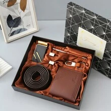 7 件套豪华礼品套装包括金属扣、2 个袖扣、金属钥匙扣、时尚钱包、皮带，非常适合送给家人、情侣、男士、父亲、圣诞节、万圣节、情人节、父亲节的礼物，适合万圣节、休闲、商务、街头、波西米亚风、西部风、户外，适合男士、丈夫、男朋友、父亲、爸爸、圣诞节的礼物 - 彩色 - 查看 5