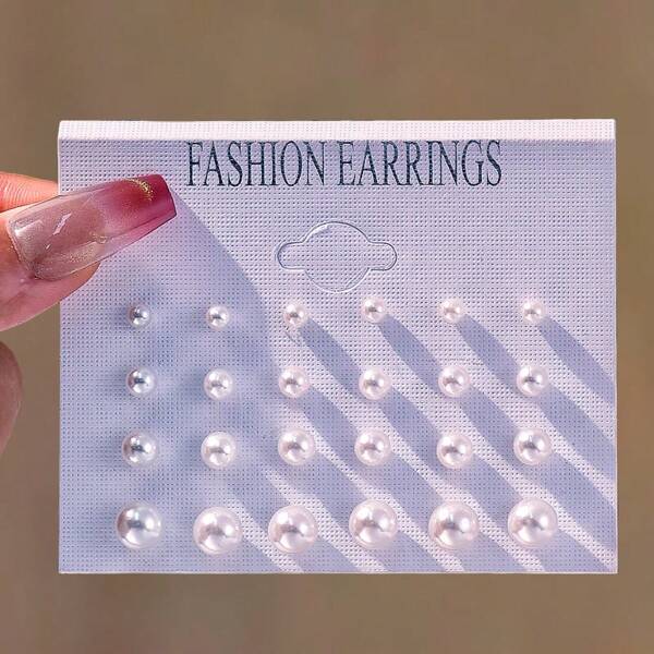 12 Pairs New Large Faux Pearl Stud Earring Set