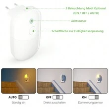BABYLIYA Veilleuse LED avec capteur de crépuscule à l'aube/capteur de mouvement, 3 niveaux de luminosité, blanc chaud, petite veilleuse en ABS pour l'entrée, la chambre, le couloir, le couloir, l'éclairage nocturne de la salle de bain