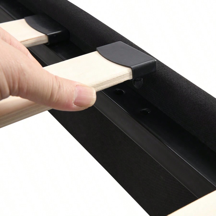 King Size Upholstered Platform Bed Frame With Linen Fabric Headboard