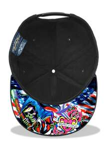 1Pc Wool Black Or Navy Unisex Baseball Caps, Flat Bill Snapback Hats For Men With A Limited Edition Fashion Sign Embroidered And Skeletons Digital Color Printing Background, Adjustable Baseball Hats, Suitable For Daily Street Skateboarding For Teenagers Skateboard Sport, Rock Party, HIPHOP Punk, New Year, Halloween ​Gift. Crazy Graffiti Teen Skateboarding Extreme Sport Limited Edition Hippie Dark Style - Black - View 4