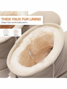 Women's 1.96 Inch Platform Ankle Winte Snow Boots Genuine Suede Classic – Faux Fur Lining Water-Resistant With DIY Bows,, Memory Foam Insole, And Anti-Slip Outsole Christmas Holiday Festive Apricot Boots - 卡其色 - 查看 4