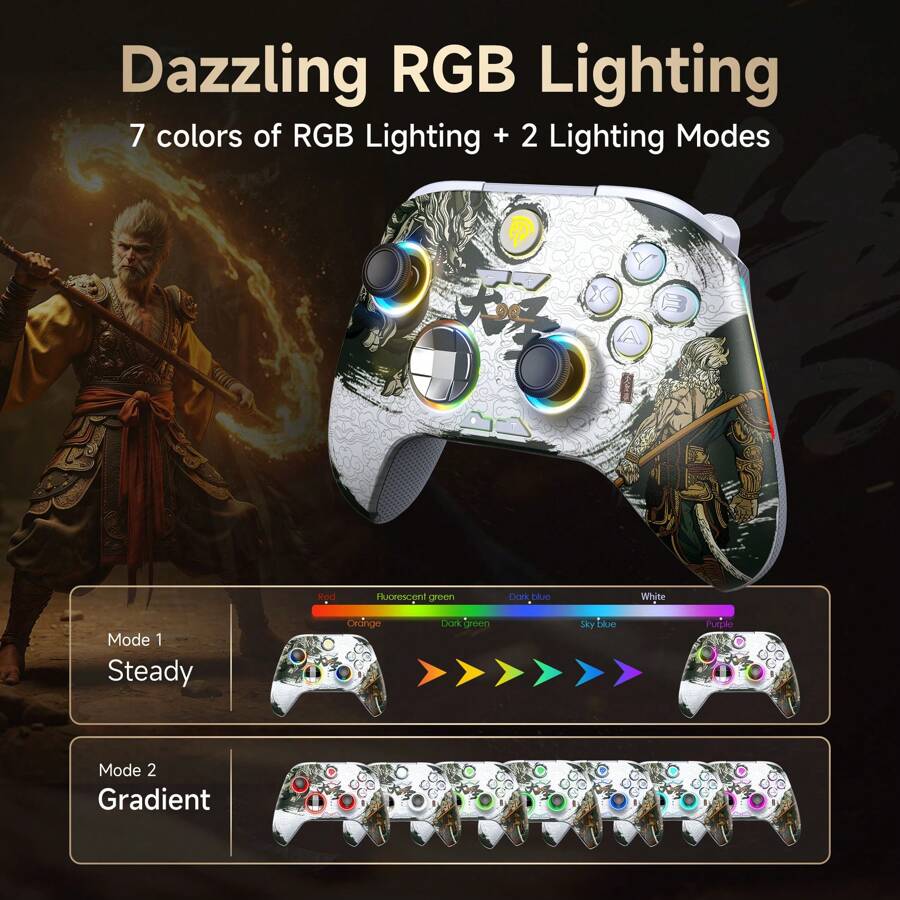 Controlador inalámbrico para juegos PC y multiplataforma EasySMX X15 2.4G con vibración, botón de fuego, joysticks y gatillos Hall, iluminación RGB - Sin derivas del joystick, sin zona muerta - Funciona para PC, PS3, Windows, Android, Steam y Switch - Blanco - Ver 1