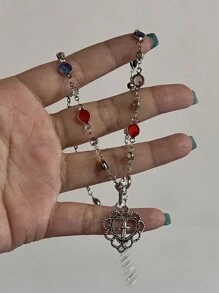 Collar con colgante de imitación de perla blanca en estilo Y2K, con dije de corazón grande y patrón de flor, collar gargantilla para mujeres y niñas. Regalo para el Día de San Valentín, mamá, madre, Día de la Madre.