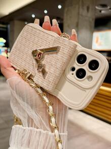 Ốp lưng điện thoại kiểu dây đeo sang trọng tối giản, 1 chiếc, thời trang, có dây đeo ngọc trai, kèm ví đựng thẻ, tương thích với iPhone 11/12/13/14/15/16/17 Pro/Pro Max, ốp bảo vệ toàn thân điện thoại tối giản sáng tạo, quà tặng sinh nhật. - Màu be - Xem 4