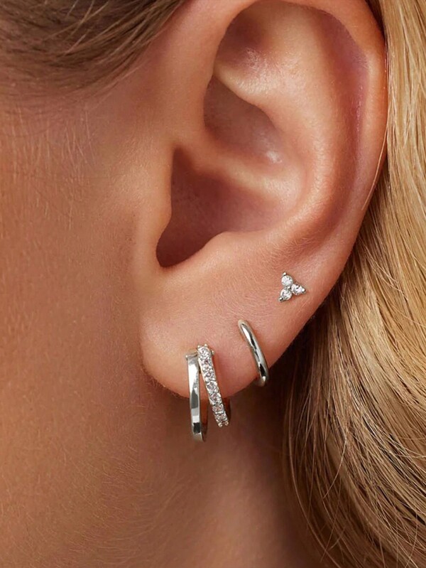 EleRunis 3 Stück 925 Sterling Silber klassisches kubisches Zirkonia Creolen Set, 18 Karat vergoldet Knorpelpiercings Ohrringe, Ohrklemmen, kleine Ohrstecker, Feiner Schmuck für Frauen für den täglichen Gebrauch, Hochzeit, Valentinstag (nur 3 Einzelstücke)