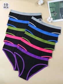 10pcs/Set Women's Cotton Underwear Briefs Panties Soft Breathable Female Lingerie