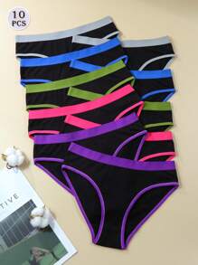 10pcs/Set Women's Cotton Underwear Briefs Panties Soft Breathable Female Lingerie