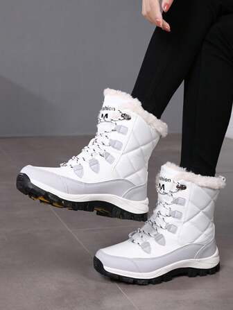 1 para damskich białych śniegowców, 2025 nowe zimowe, zewnętrzne, termiczne, grube, ciepłe, wodoodporne, antypoślizgowe, śniegowce do podróży i jazdy na nartach, wysokie, ciepłe, termiczne, antypoślizgowe, trwałe śniegowce na zimę