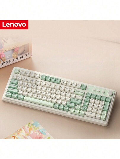 Lenovo Kabellose mechanische Tastatur, Mechanische Tastatur mit drei Verbindungsarten, vollständige Tastatur mit Plug-and-Play, RGB beleuchtete Tastatur, PBT Tastenkappen in Farbcode, Office Tastatur, Gaming Tastatur