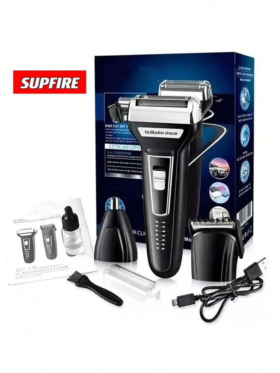 Máquina De Cortar Cabelo Barba Nariz Aparador De Pelos Elétrico 3 Em 1 - Preto - Visão 1