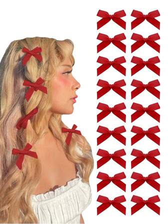 18PCS Hair Bows For Women Hair Ribbon For Hair Small Hair Bows Clips Small Satin Hair Clips Mini Bows Hair Barrettes Hair Accessories For Women Girls Valentine's Day Valentines Claw Clips, School Stuff