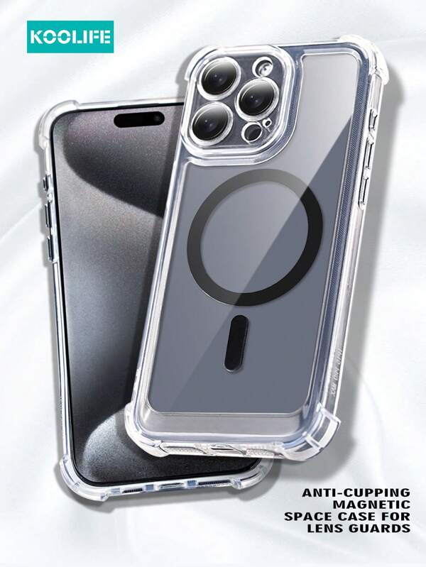 Koolife 1pc Magnetic Adsorption Phone Case With Lens Film, 4-Corner Air Cushion, Anti-Slip Anti-Drop, Compatible With IPhone 16/16 Pro/16 Plus/16 Pro Max, IPhone 12/12 Pro/12 Pro Max, IPhone 13/13 Pro/13 Pro Max, IPhone 14/14 Plus/14 Pro/14 Pro Max, IPhone 15/15 Pro/15 Plus/15 Pro Max