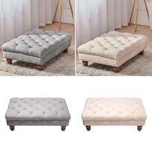 LIVINGANDHOME Living And Home Velvet Footstool - Button-Tufted Rectangular Pouf With Gourd Wooden Legs (90x60cm, Grey) - Beige - View 5
