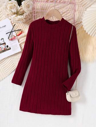 1 ชิ้น ชุดเดรสสีพื้นแบบสบายๆ สำหรับวัยรุ่นสาว อายุ 8-12 ปี, ฤดูใบไม้ร่วง/ฤดูหนาว - มีหลายสี