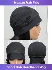 Peruca de Cabelo Humano Tipo Bandana Bob Curta e Reta, Densidade de 150%, Cor Natural, 10-16 Polegadas