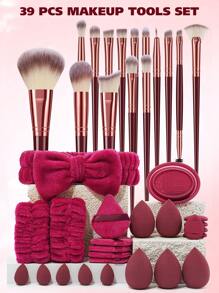 (Wine Red)15/18/20/22/25/30/32PCS Makeup Brush Set Includes Powder Brush,Highlight Brush,Nose Shadow Brush,Detail Brush,Outline Brush,Eyelash Brush,Foundation Make-Up Brush,Facial Brush,Concealer Brush,Eye Shadow Brush Set, Eyelash Curling Brush+5PCS Makeup Sponges For Liquid Makeup+5PCS Mini Makeup Sponges For Liquid Makeup+5PCS Triangle Powder Puffs For Loose Powder - 酒紅色 - 查看 13