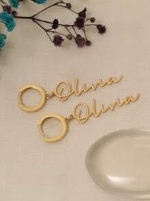 1 Pair Personalized Exquisite Name Earrings For Women, Customized Name Jewelry, Golden Earrings, Personalized Earrings, Birthday Gifts, Christmas Anniversary Gifts, Comic Girlfriends, Family - Gold - View 5