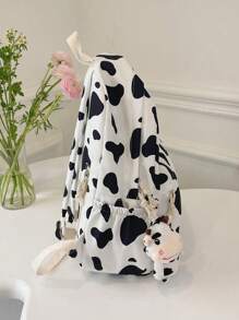 1个经典百搭大容量背包，适合返校季，带笔记本电脑隔层，时尚多功能背包，通体奶牛印花图案，高品质可折叠设计，附赠毛绒奶牛挂件，双拉链，休闲旅行背包，适合毕业生、男士、女士、青少年/青年，也适合户外旅行和青少年使用，另附休闲奶牛印花女士钱包。 - 彩色 - 查看 10