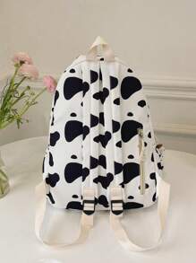 1个经典百搭大容量背包，适合返校季，带笔记本电脑隔层，时尚多功能背包，通体奶牛印花图案，高品质可折叠设计，附赠毛绒奶牛挂件，双拉链，休闲旅行背包，适合毕业生、男士、女士、青少年/青年，也适合户外旅行和青少年使用，另附休闲奶牛印花女士钱包。 - 彩色 - 查看 11