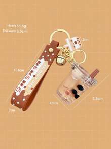 1 件可爱奶茶仿珍珠漂浮液体闪光泰迪熊钥匙扣，包包吊坠友谊送给女朋友汽车配件包包饰品学校哥特 Y2k 圣诞礼物创意包包配件挂绳带身份证夹汽车配件包包饰品 - 彩色 - 查看 7