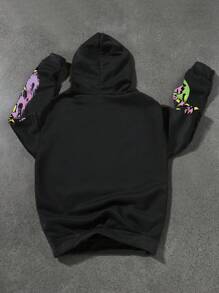 男士厚面料超大长袖连帽衫，带新颖印花，秋冬款