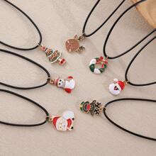 Christmas Series Enamel Pendant Necklace Snow Santa Claus Elk Charm Leather Rope Chain Adjustable Necklaces Jewelry Gift