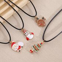 Christmas Series Enamel Pendant Necklace Snow Santa Claus Elk Charm Leather Rope Chain Adjustable Necklaces Jewelry Gift