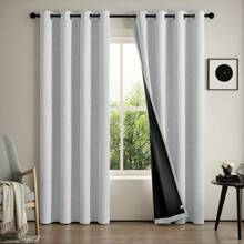 99% 遮光亚麻窗帘，卧室全遮光窗帘，客厅纹理窗帘，84 英寸索环，节能窗帘，黑色内衬，纯色遮光窗帘，房间变暗和减少光线的窗帘 - 彩色 - 查看 51