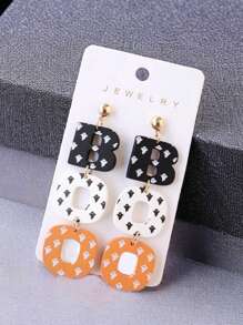 1pair Halloween Ghost Printed Acrylic & Polymer Clay BOO Earrings, Fun And Cute Party Ear Accessories, Holiday Gift(Without A Card)