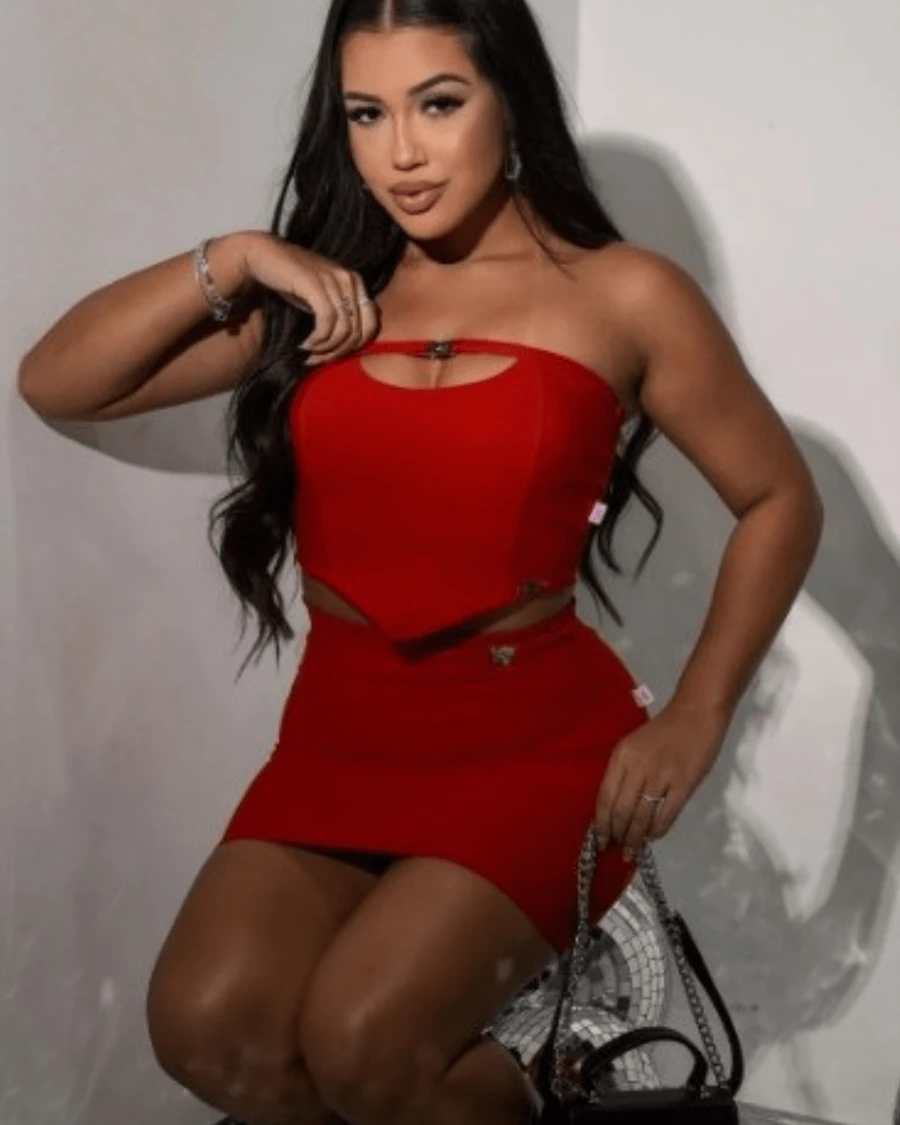 Cropped And Skirt Set - Đỏ - Xem 1