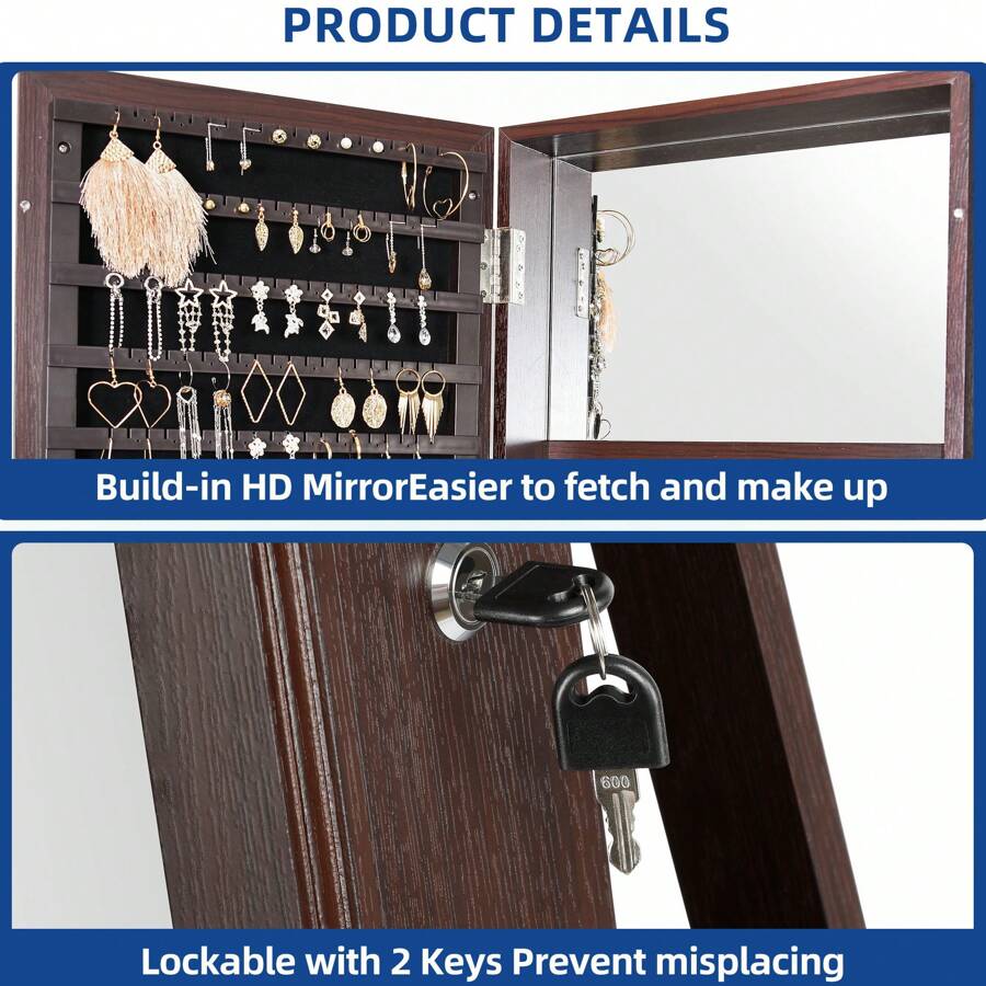 Sturdum Full Length Mirror Jewelry Armoire Storage Organizer