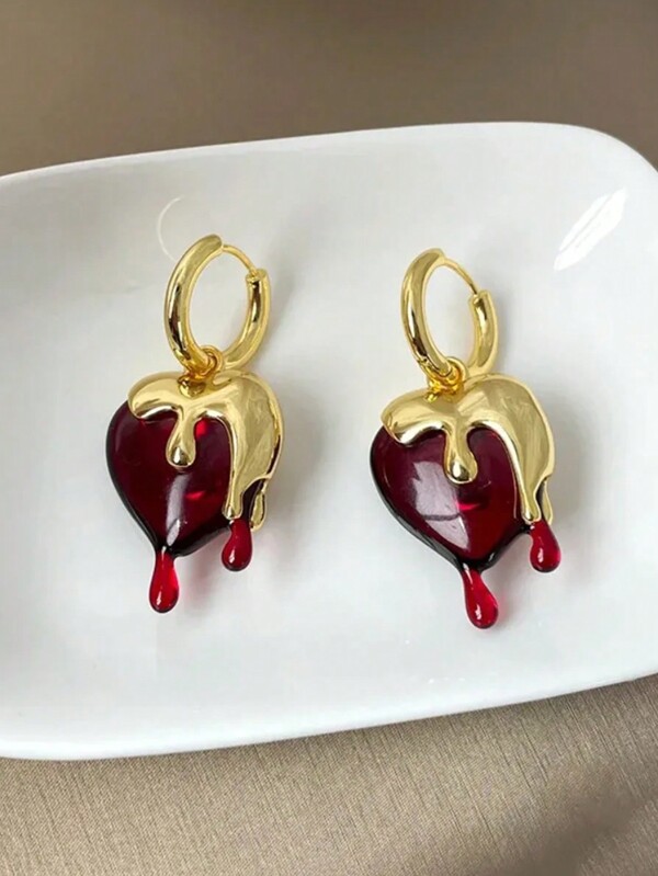 1pair European And American Exaggerated Retro Red Love Drop Pendant Women's Earrings Banquet Party Daily Wear Gift