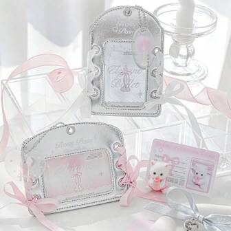 Rosyposy 1pc Kawaii PU Leather 3 Inch Photocard Holder Card Photo Pendant Case School Stationery Keychain Bus Student ID Card Vertical Holder Fashion Business Work Card Back To School