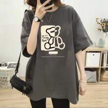 Oversized Blouse Women's T-Shirt 100% Cotton Plus-Size - 深灰色 - 查看 2
