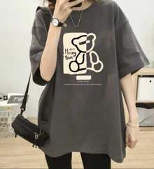 Oversized Blouse Women's T-Shirt 100% Cotton Plus-Size - 深灰色 - 查看 1