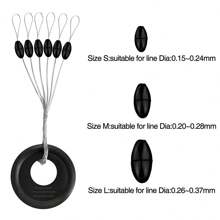 Rubber Fishing Bobber Stopper,6 In 1 Float Sinker Stops,Black Oval Cylinder,L M S Float Stop Available