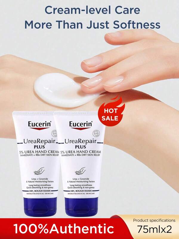Eucerin 2pcs  Moisturizing & Repairing Hand Cream, 75ml Each, Non-Greasy Hydration And Repair